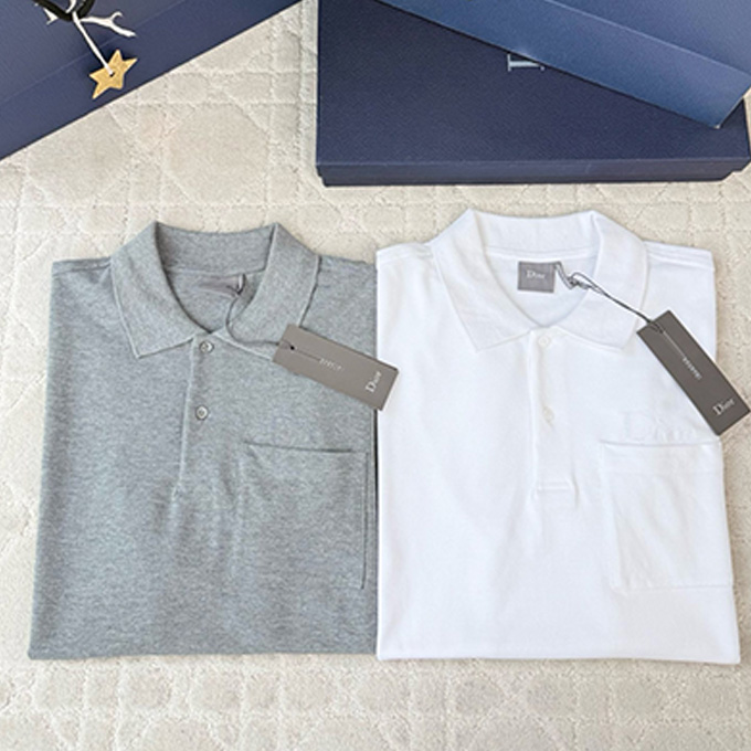 dior cotton pique embroidered short sleeve polo shirt